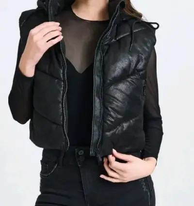Puffa  acolchado negro con capucha - miniatura 3