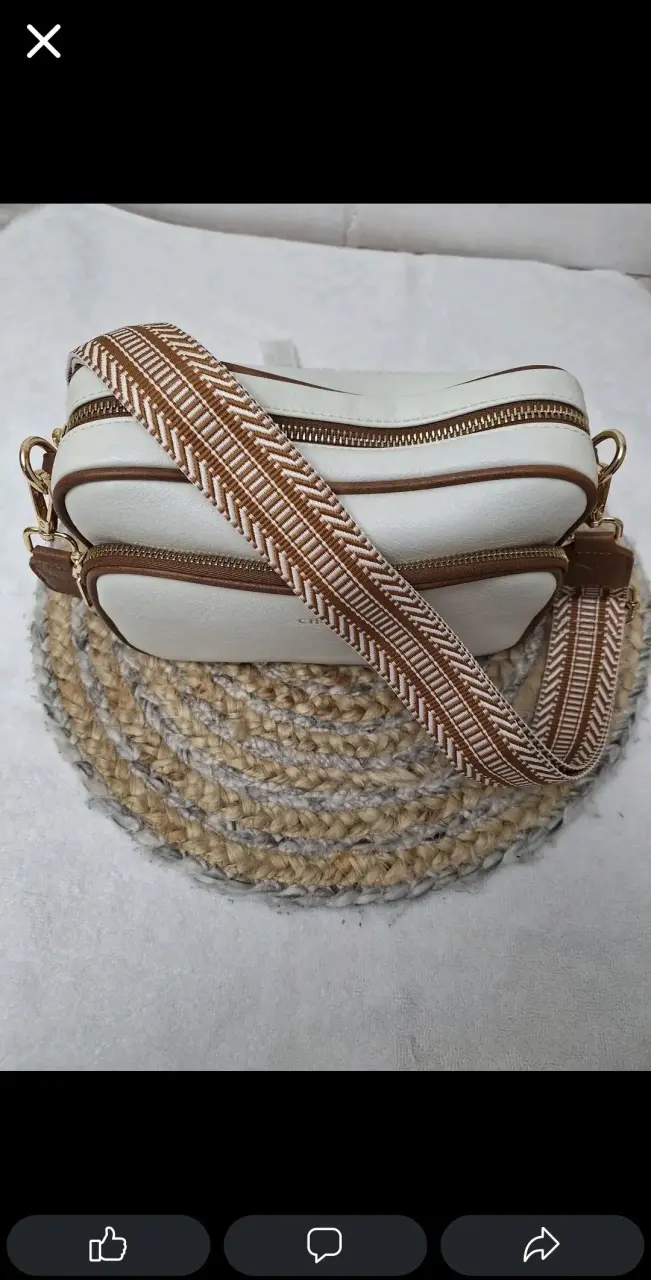 Bandolera cuero blanca y marrón - 1