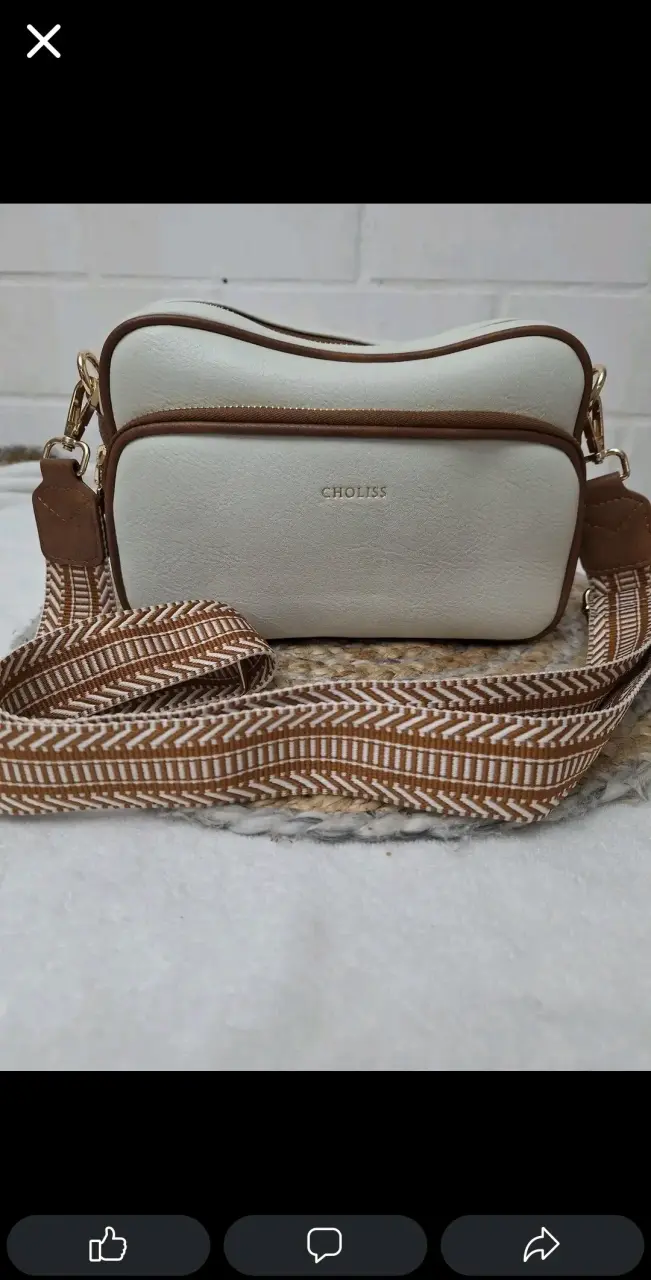 Bandolera cuero blanca y marrón - 3
