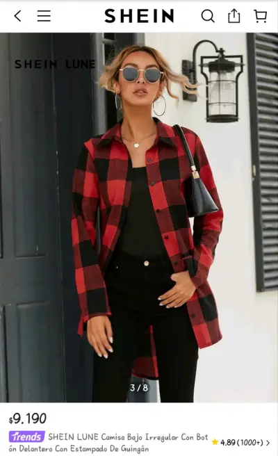 Camisa de cuadros roja y negra SheIn - miniatura 1