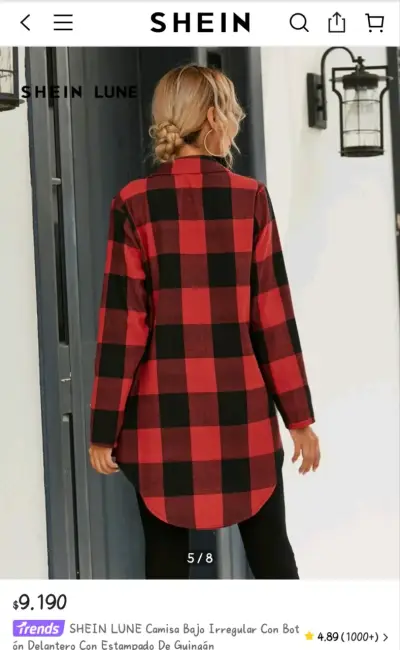 Camisa de cuadros roja y negra SheIn - miniatura 2