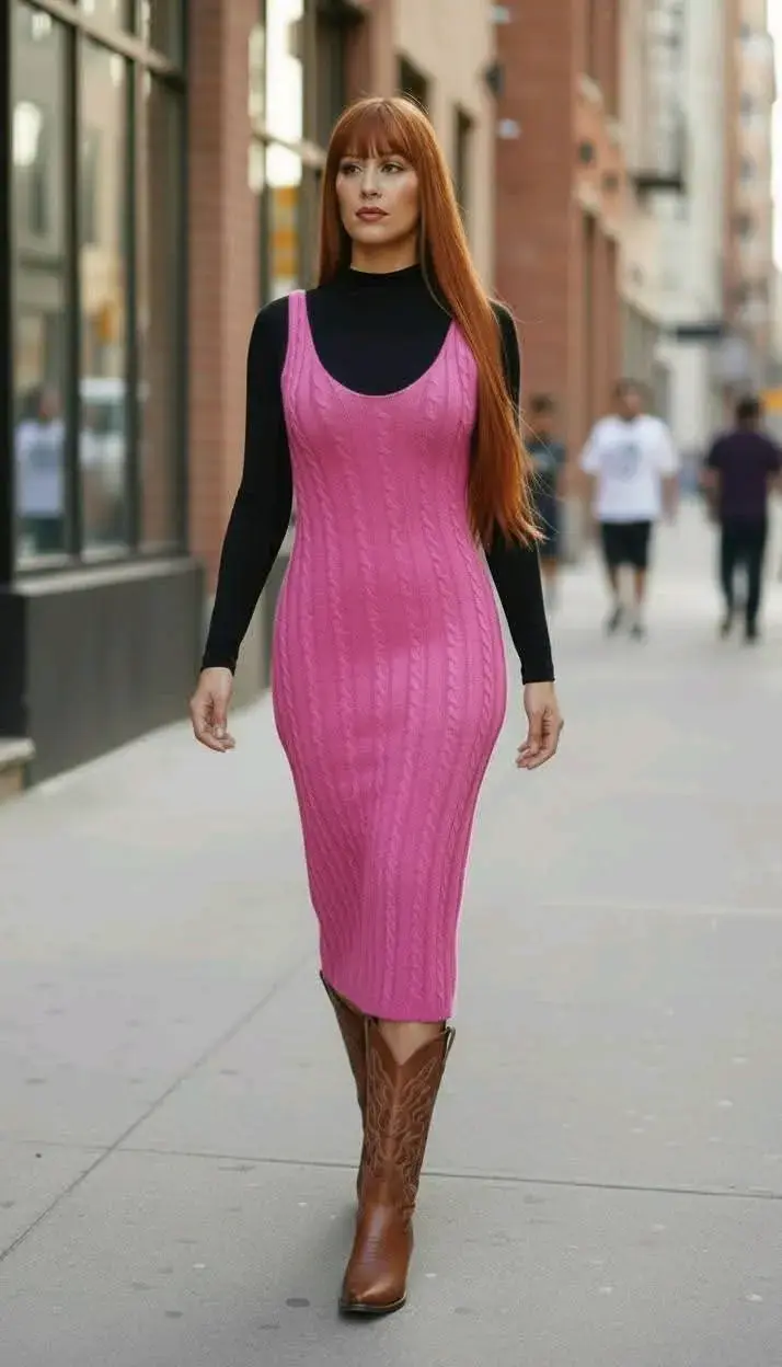 Vestido rosa tejido largo