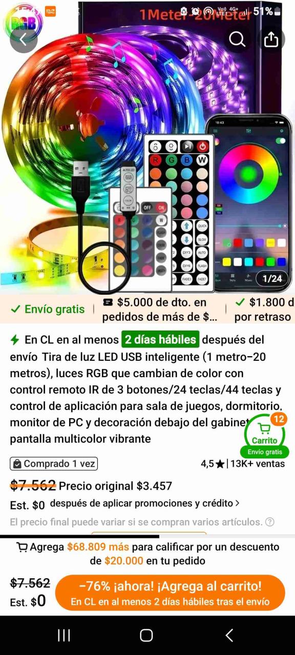 Tira de luces LED 10M RGB - 2