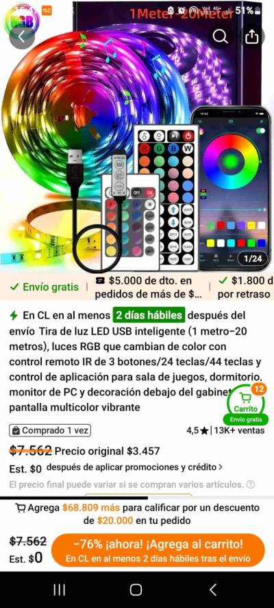 Tira de luces LED 10M RGB - miniatura 2