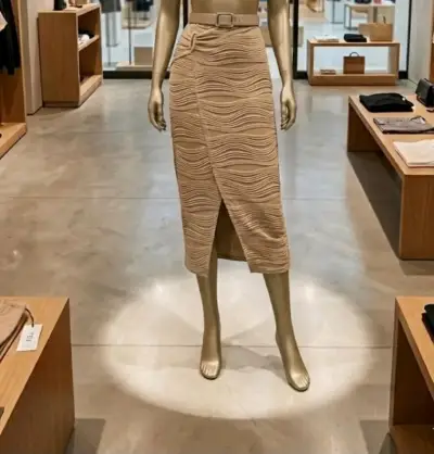 Falda beige con cinturón - miniatura 1