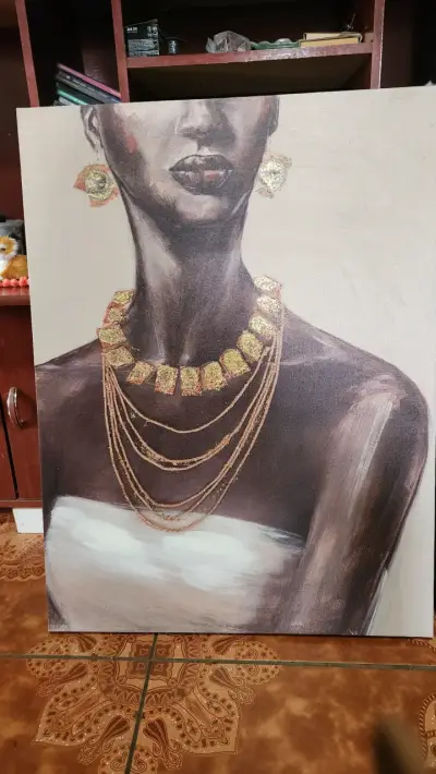 Cuadro de mujer con pañuelo dorado - miniatura 2