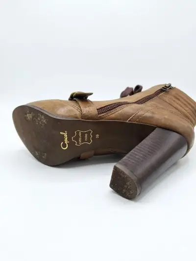 Botines de cuero marrón con tacón - miniatura 5
