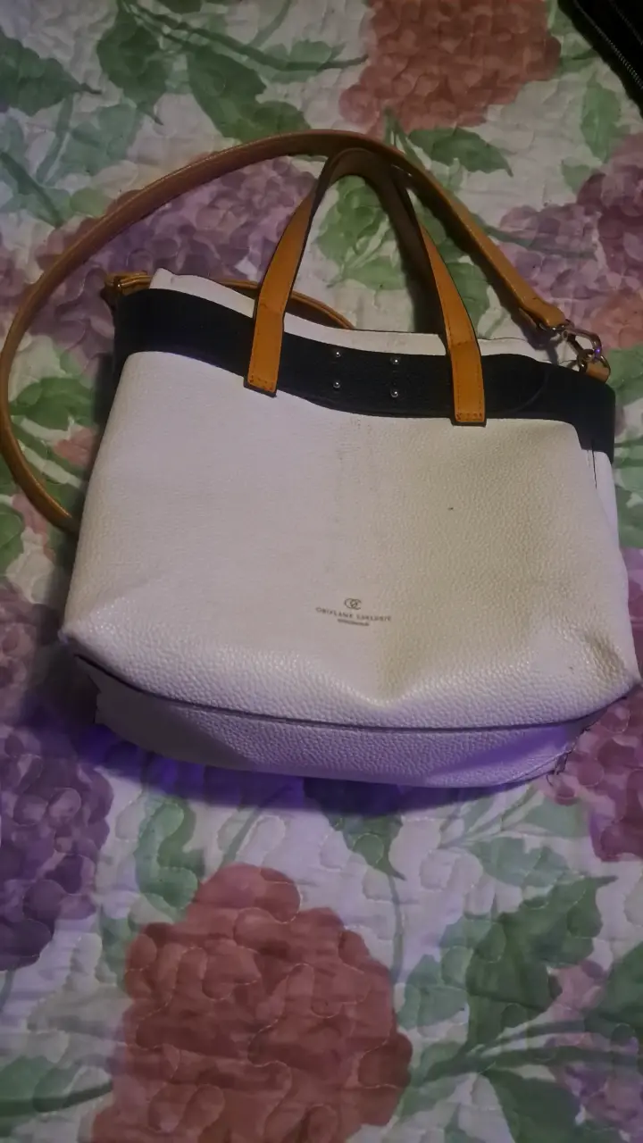 Cartera blanca con asas marrones - 1