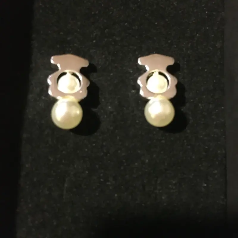 Aros de perla con diseño de osito , plata 925 - 1