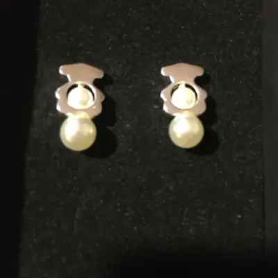 Aros de perla con diseño de osito , plata 925 - miniatura 1