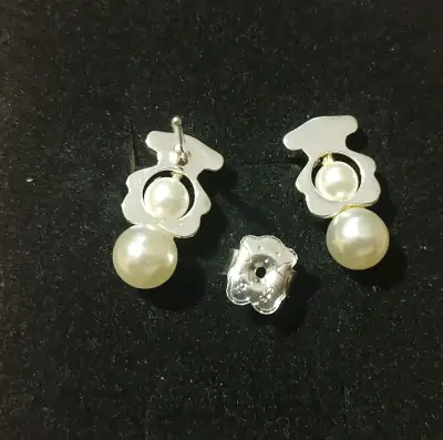Aros de perla con diseño de osito , plata 925 - miniatura 2