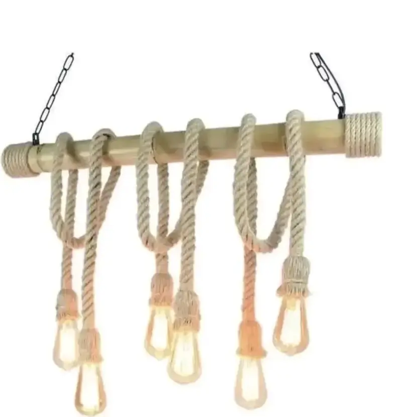 Lámpara rústica de bambú 6 luces . Sin Ampolleta