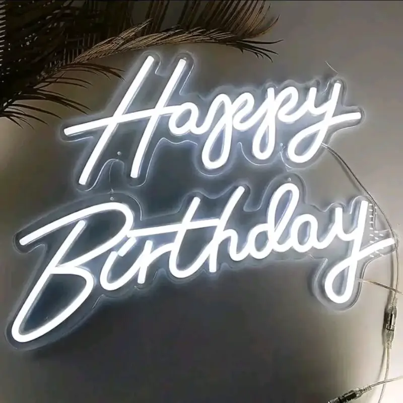 Letrero de neón 'Happy Birthday' luz blanca .40x20