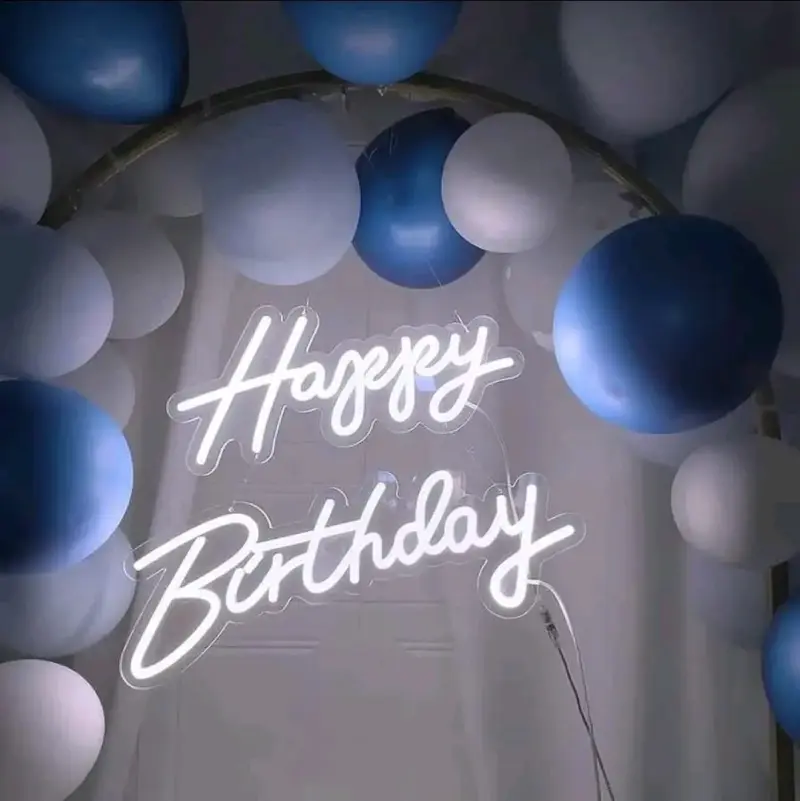 Letrero de neón 'Happy Birthday' luz blanca .40x20 - 2