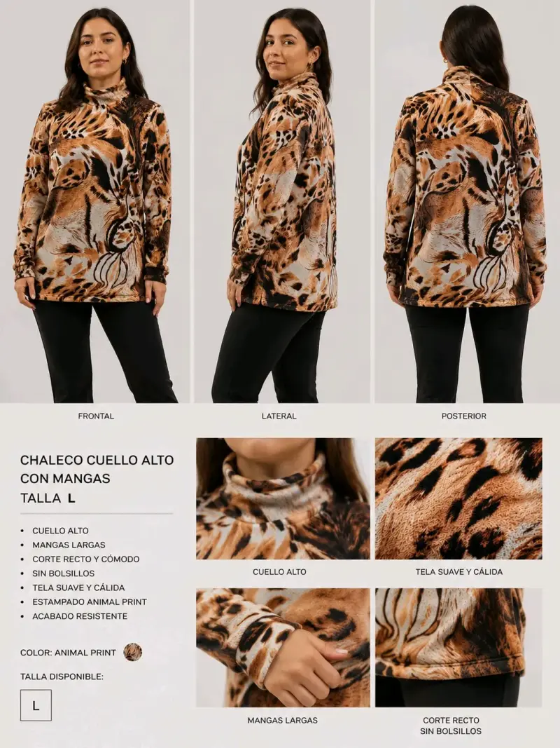 Chaleco cuello alto animal print