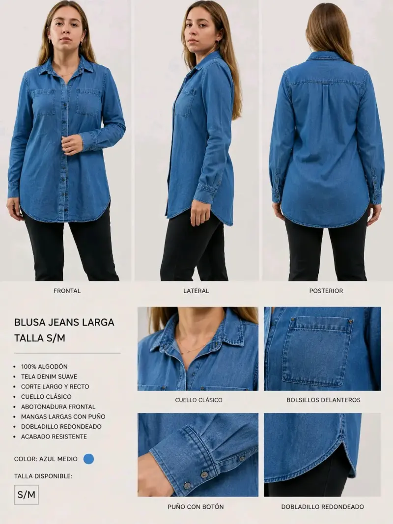 Blusa jeans larga azul