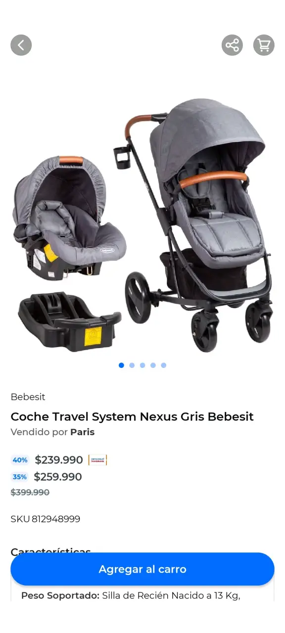 Coche Travel System Gris Bebesit - 1