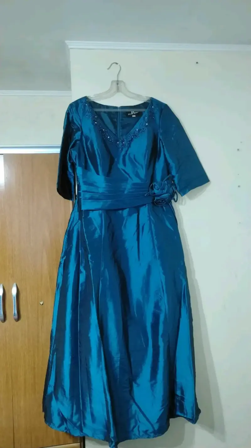 Vestido largo azul satinado Tornasol - 3