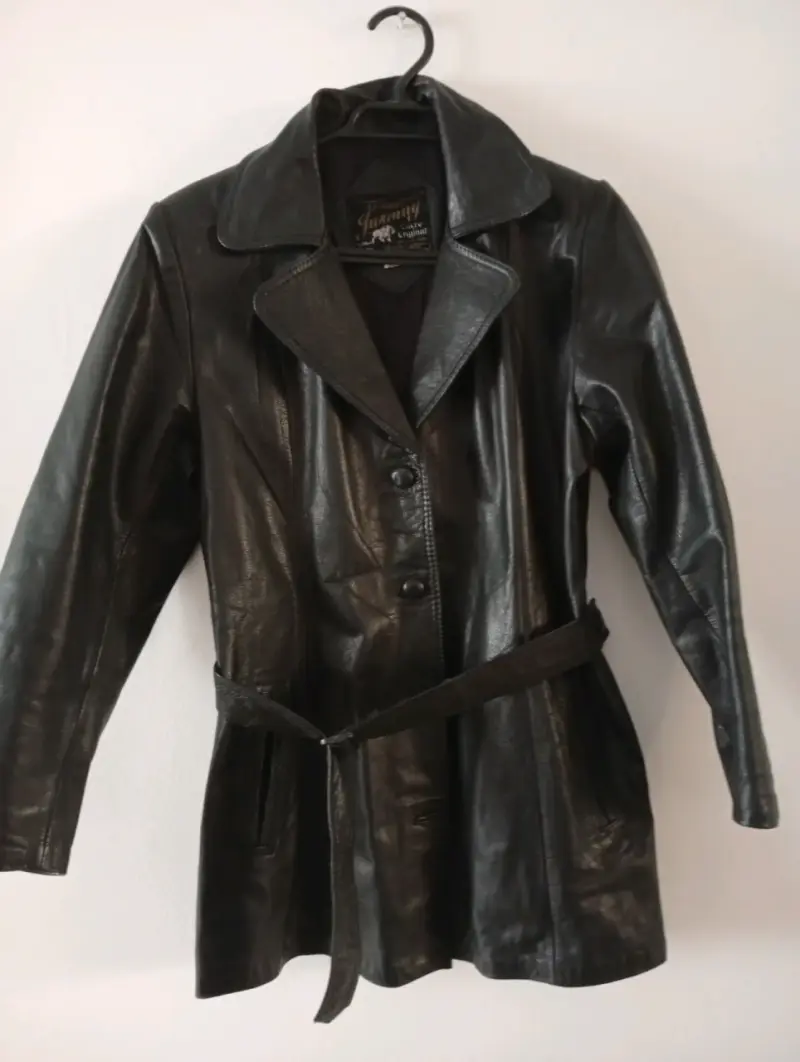 Abrigo de cuero negro para mujer - 2