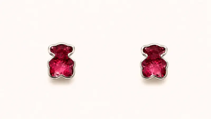 Aros osito circón rosa