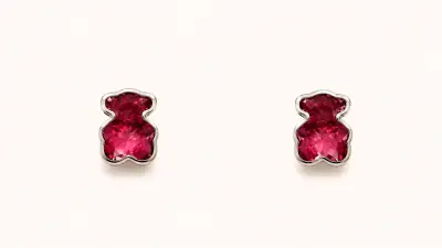Aros osito circón rosa - miniatura 1