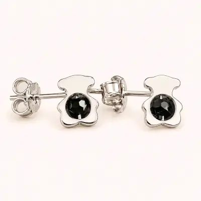 Aros plata con piedras negras - miniatura 1