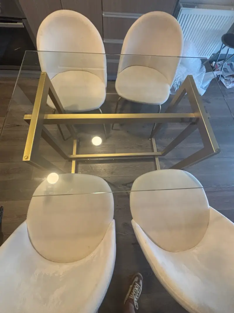 Juego de comedor dorada vidrio y acero - 2