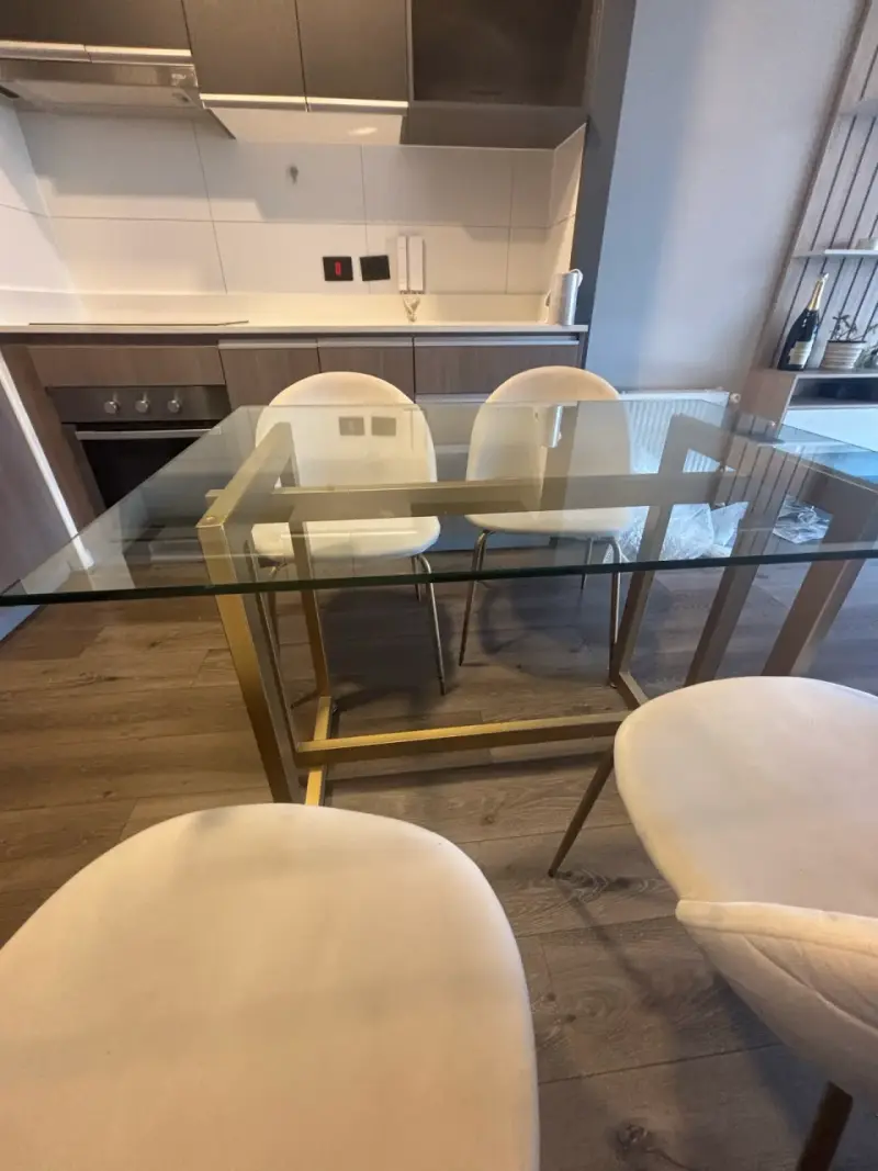 Juego de comedor dorada vidrio y acero - 6