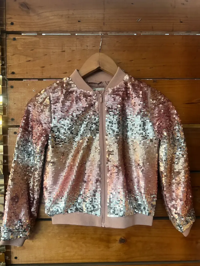Chaqueta bomber lentejuelas rosadas - 1