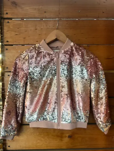 Chaqueta bomber lentejuelas rosadas - miniatura 1