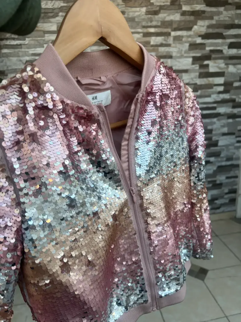 Chaqueta bomber lentejuelas rosadas - 2