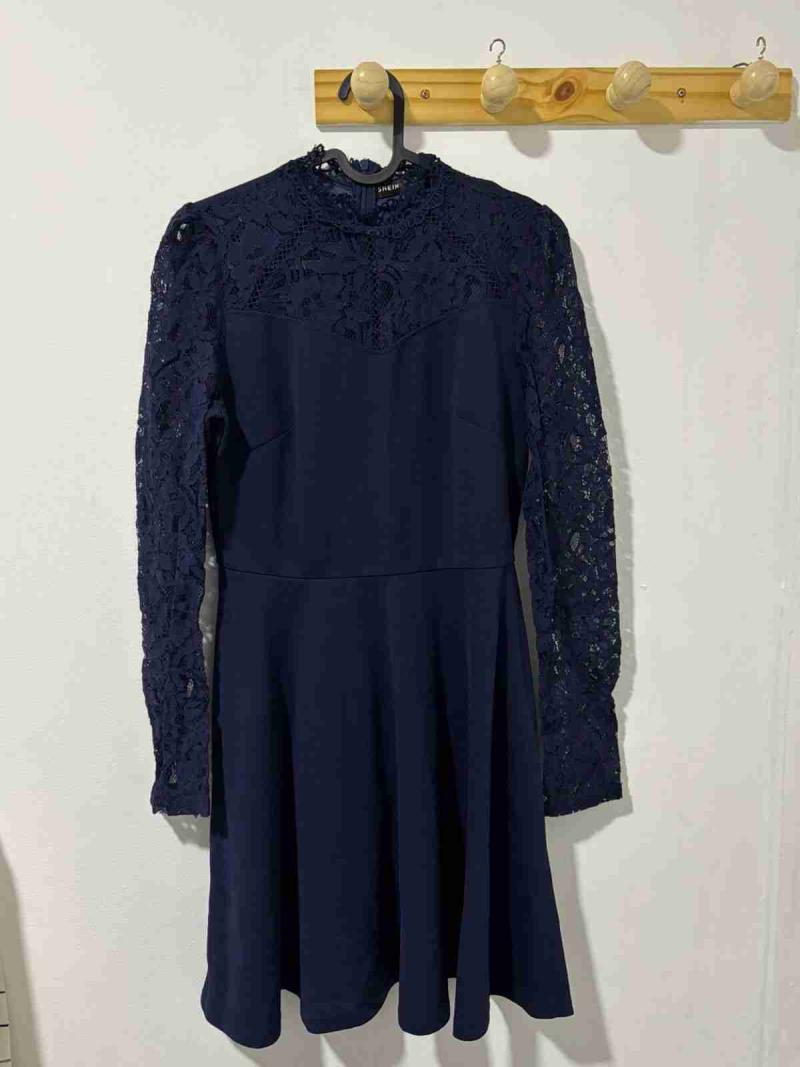Vestido azul encaje manga larga - 1
