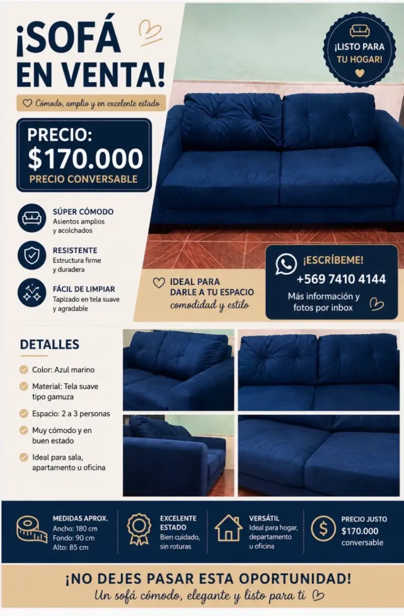 Sofá azul marino cómodo