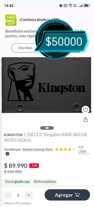 Disco SSD Kingston A400 480GB - miniatura 1