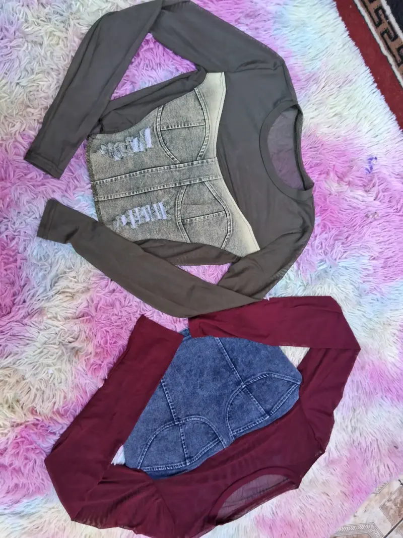 Polera estilo denim con mangas largas - 2