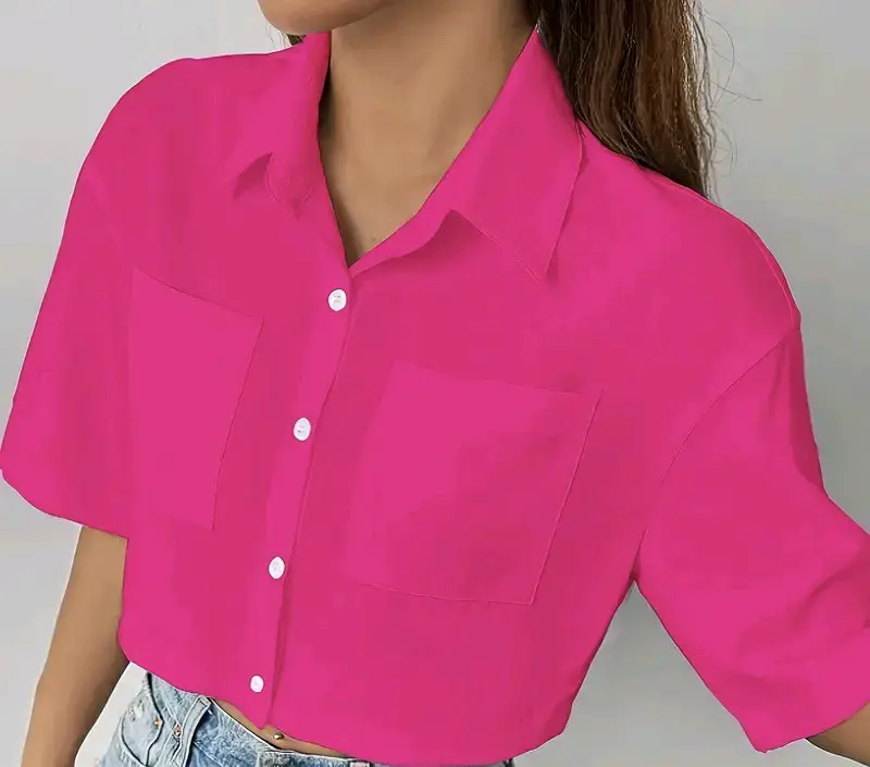 Blusa fucsia con bolsillos - 1
