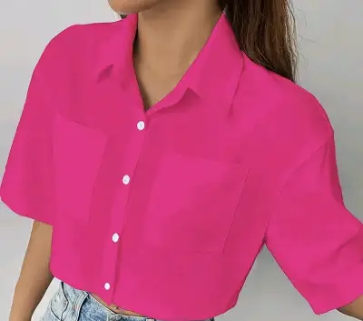 Blusa fucsia con bolsillos - miniatura 1