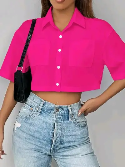 Blusa fucsia con bolsillos - miniatura 3