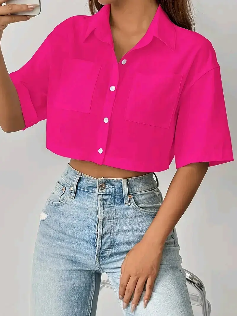 Blusa fucsia con bolsillos - 4