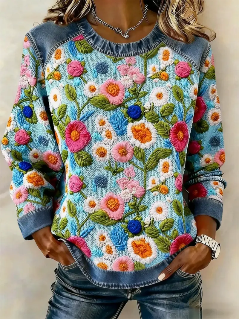 Suéter floral bordado multicolor - 1