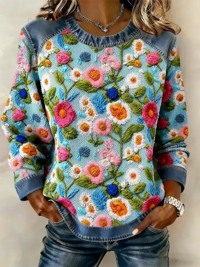 Suéter floral bordado multicolor - miniatura 1