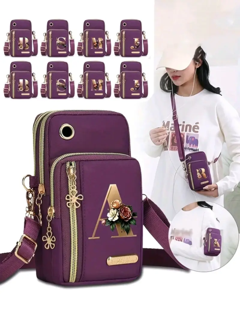 Bolso cruzado morado con inicial - 1