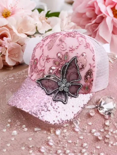 Gorra rosa con diseño de mariposa - miniatura 1