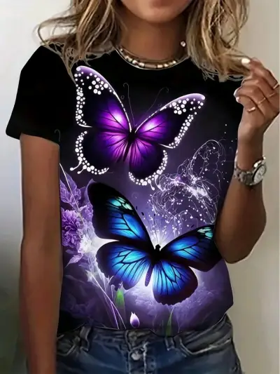 Polera negra con mariposas - miniatura 1