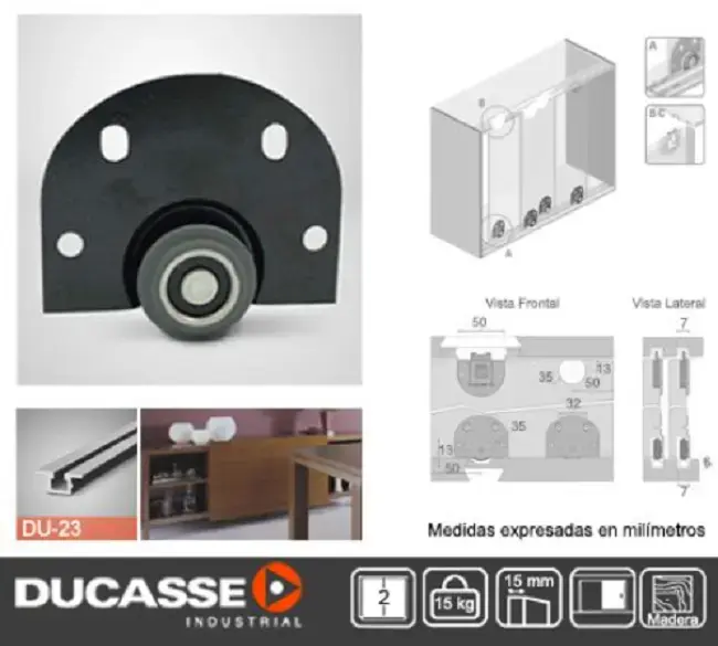Kit Rueda Corrediza Mueble + Riel 1.5 Mts - 2