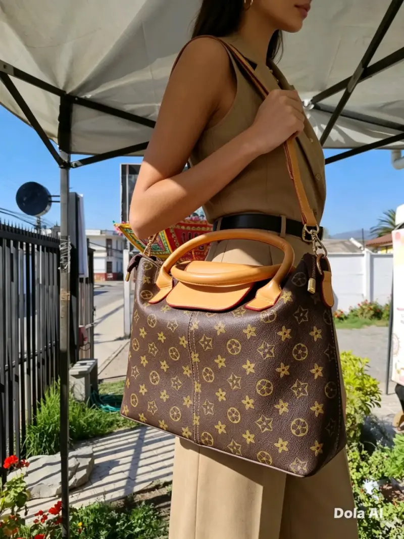 Bolso de mano marrón con diseño - 1