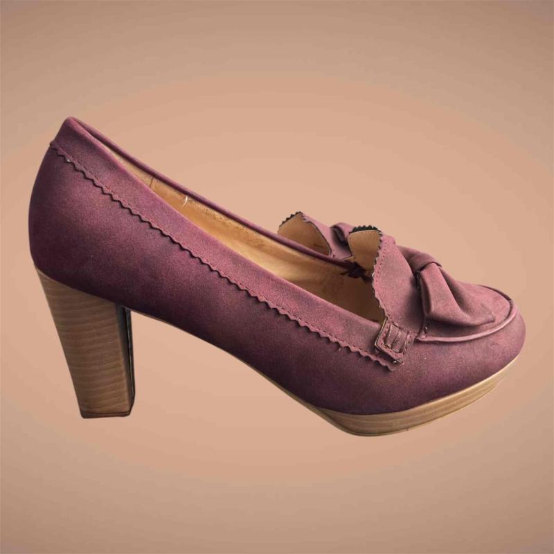 Zapatos planos burdeos con lazo - 2