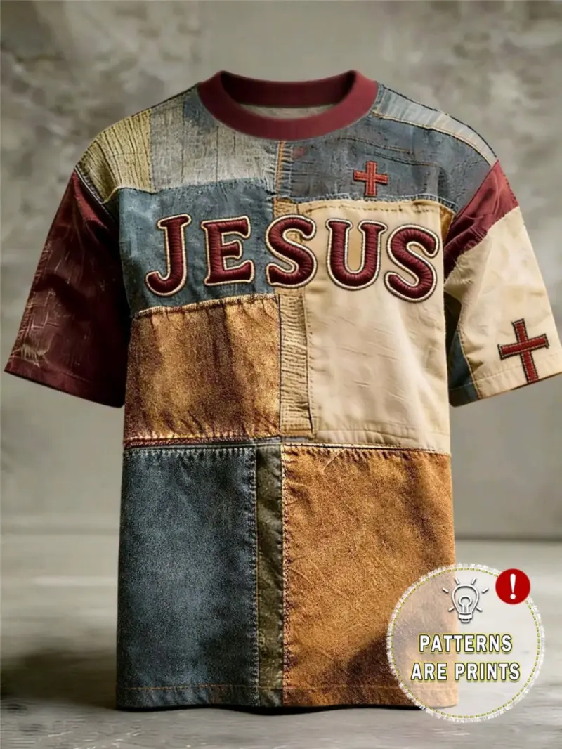 Polera patchwork Jesús colores retro - 2