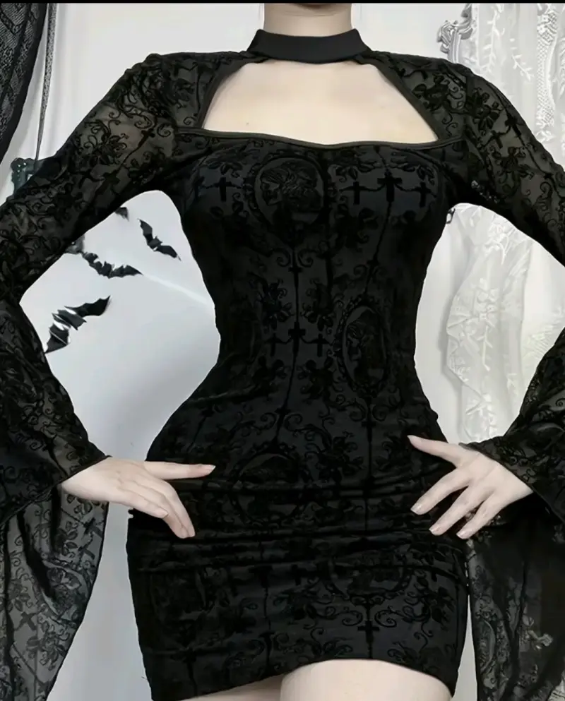 Vestido negro encaje gótico - 1