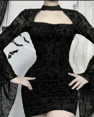 Vestido negro encaje gótico - miniatura 1